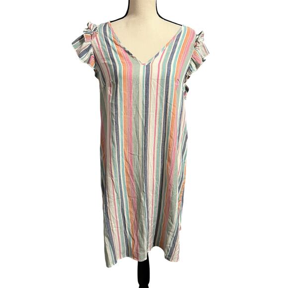 Emery Rose Women's Linen Blend Ruffle Shift Dress Sz 1XL Summer Boho Festival - Picture 1 of 6